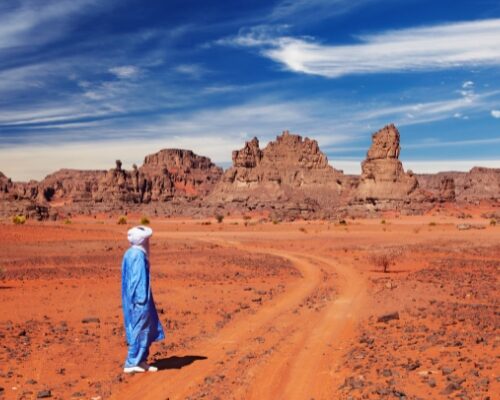 Camel trek through the Draa Valley desert near M'Hamid