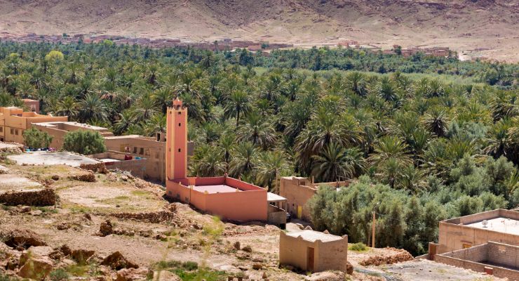 Sahara desert circuit landscape with dunes and mountains, Morocco