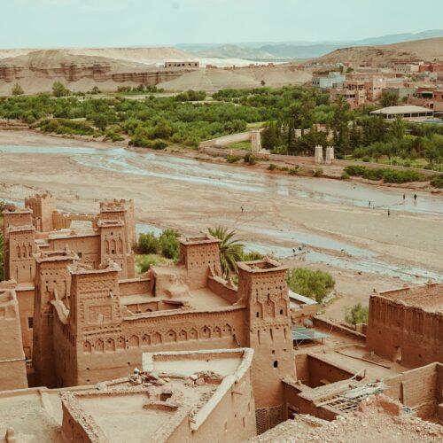 Aerial view of Ait Benhaddou kasbah, a UNESCO World Heritage ksar in Morocco