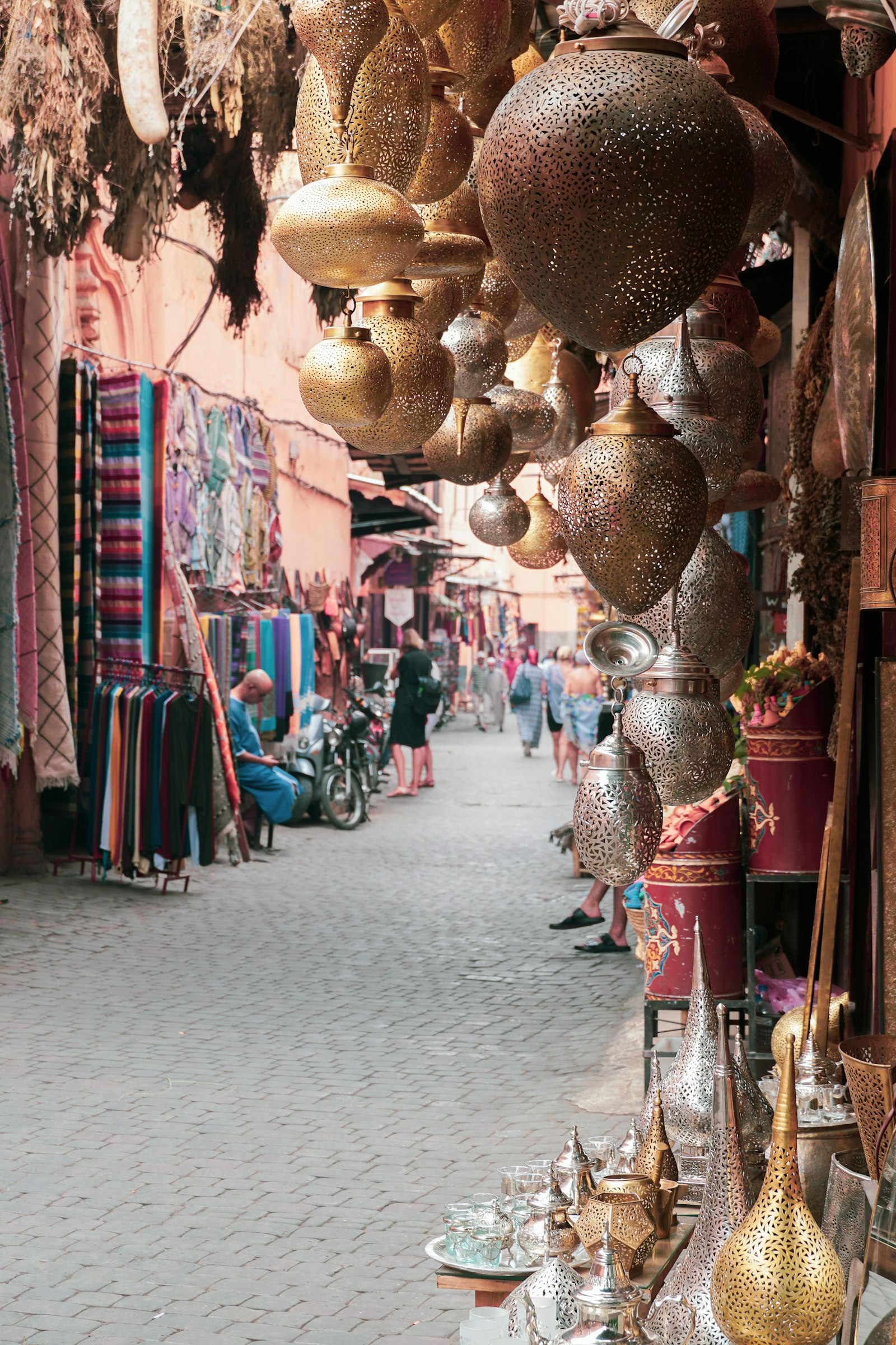 Traditional goods on display in a Marrakech market stall